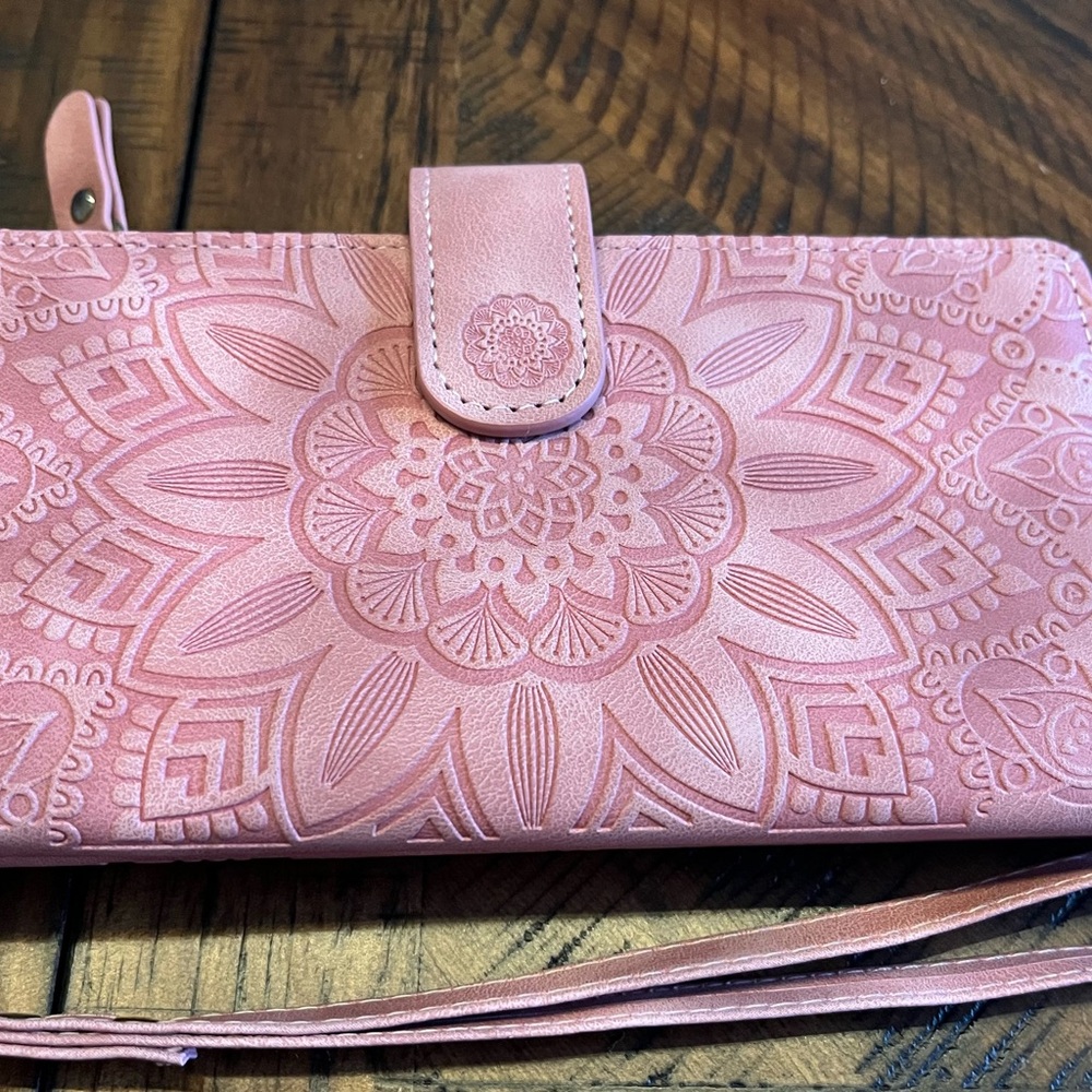 Pastel Pink Embossed Leather Wallet